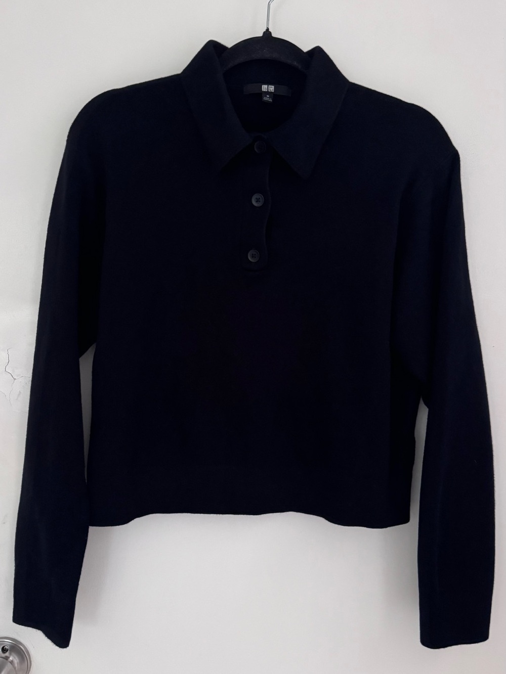 Uniqlo Black Long-Sleeve Polo Knit Top M - Picture 2 of 9